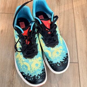 Hoka Blue and Red Running Shoes with Spikes